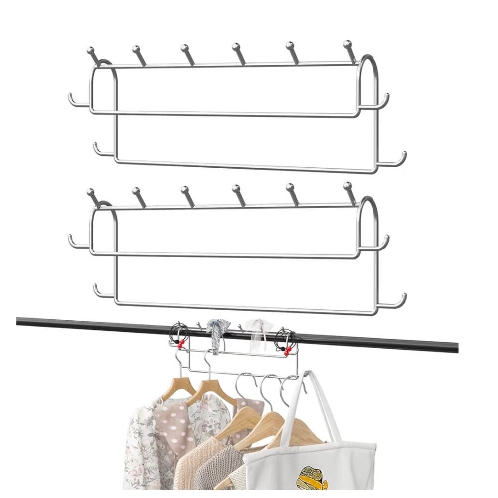 Space Saving Hangers for Clothes: 2 Pack 16 Inch 10 Hooks-  Silver‎